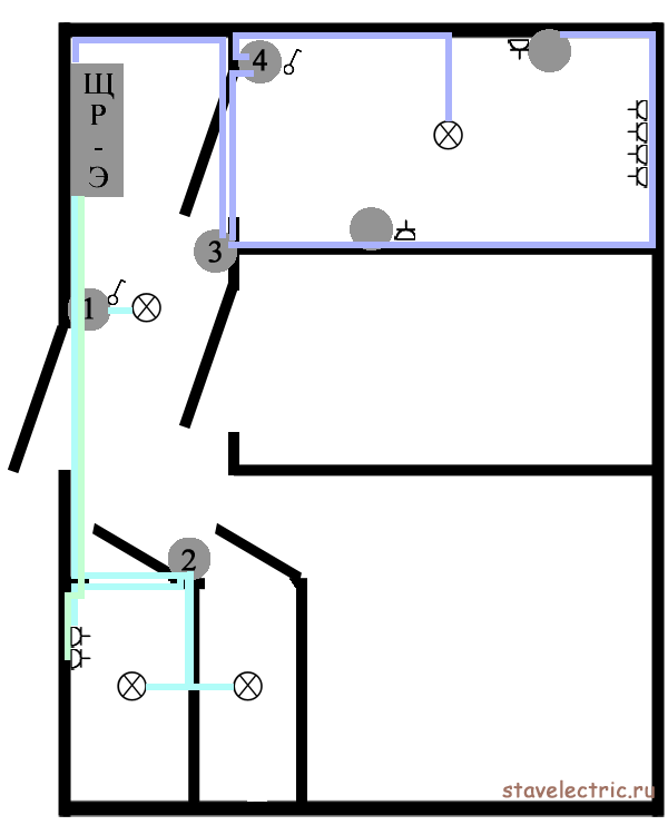 Схема освещения комнаты